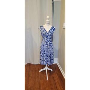 EN FOCUS STUDIO Blue & White Print Dress Size 8 Sleeveless